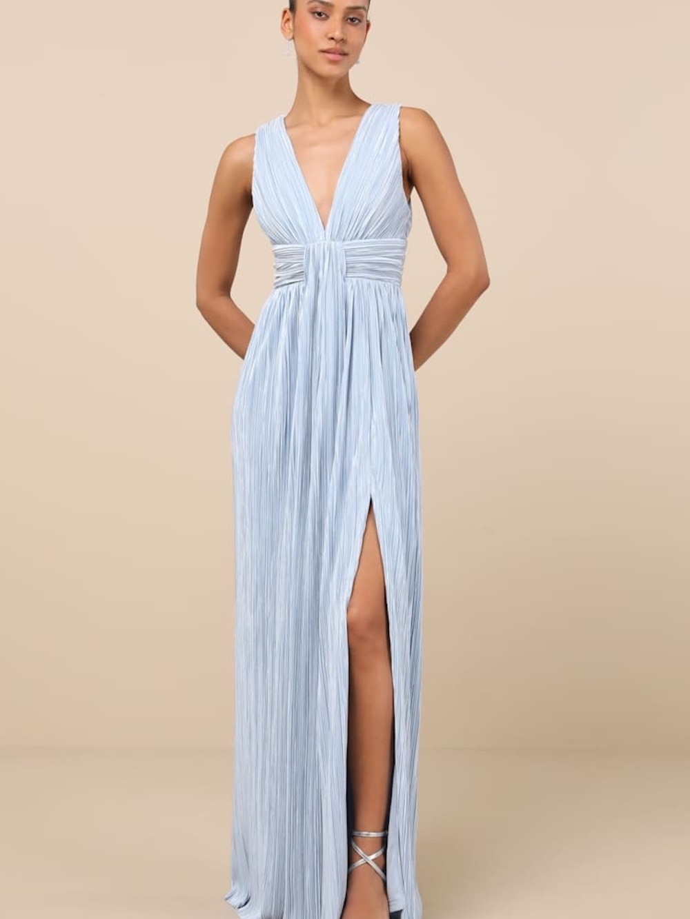 Lulu’s Melitta Light Blue Plisse Sash Maxi Dress (3/7)